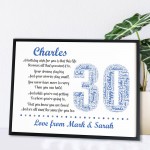 Personalised 30th Birthday Gift for Husband Dad A3 Framed Print
