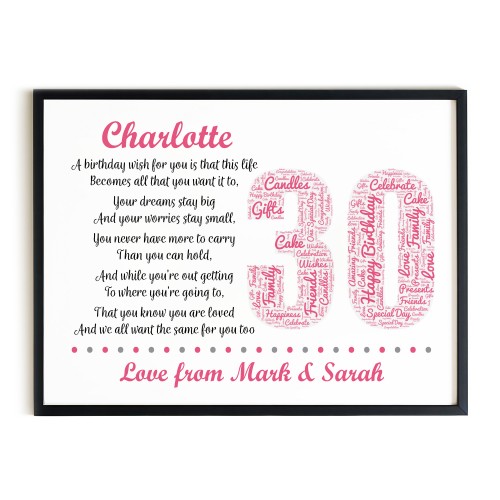 Personalised 30th Birthday Gift for Mum Daughter A3 Framed Print