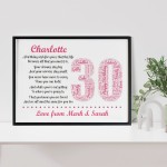 Personalised 30th Birthday Gift for Mum Daughter A3 Framed Print