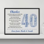 Personalised 40th Birthday Gifts for Him Men Dad A3 Framed Print