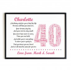 Personalised 40th Birthday Gift for Mum Auntie A3 Framed Print