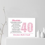 Personalised 40th Birthday Gifts for Her Mum Daughter A4 Print