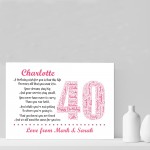 Personalised 40th Birthday Gifts for Her Mum Daughter A4 Print