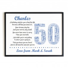 Personalised 50th Birthday Gifts for Him Husband Dad A3 Framed