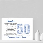 Personalised 50th Birthday Gift for Him Men Dad Grandad A4 Print