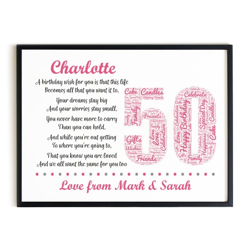 Personalised 50th Birthday Gift for Her Wife Mum A3 Framed Print