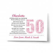 Personalised 50th Birthday Gifts for Her Women Mum A4 Print