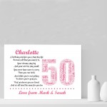 Personalised 50th Birthday Gifts for Her Women Mum A4 Print