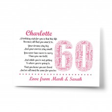 Personalised 60th Birthday Gifts for Her Women Mum Nan A4 Print