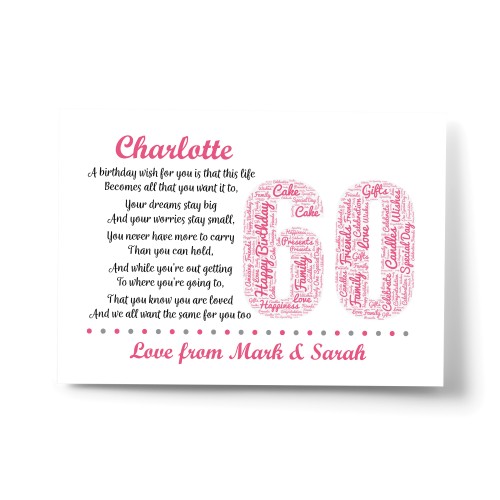 Personalised 60th Birthday Gifts for Her Women Mum Nan A4 Print