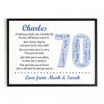 Personalised 70th Birthday Gifts for Him Husband A3 Framed Print
