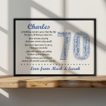 Personalised 70th Birthday Gifts for Him Husband A3 Framed Print