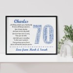 Personalised 70th Birthday Gifts for Him Husband A3 Framed Print