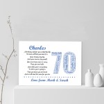 Personalised 70th Birthday Gift for Him Men Dad Grandad A4 Print