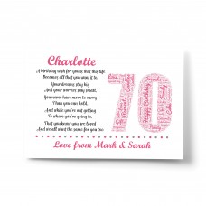 Personalised 70th Birthday Gifts for Her Women Mum Nan A4 Print