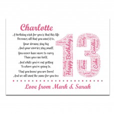 Personalised 13th Birthday Gifts for Her Women Daughter A3 Print