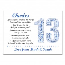 Personalised 13th Birthday Gift for Him Men Son Brother A3 Print