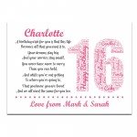 Personalised 16th Birthday Gifts for Her Girls Daughter A3 Print