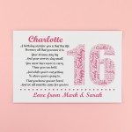 Personalised 16th Birthday Gifts for Her Girls Daughter A3 Print