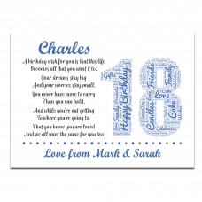 Personalised 18th Birthday Gift for Him Men Son Brother A3 Print