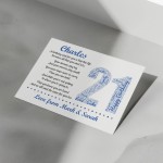 Personalised 21st Birthday Gift for Him Men Son Brother A4 Print