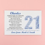Personalised 21st Birthday Gift for Him Men Son Brother A4 Print
