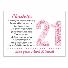 Personalised 21st Birthday Gifts for Her Girls Daughter A3 Print