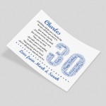 Personalised 30th Birthday Gift for Him Men Son Brother A3 Print