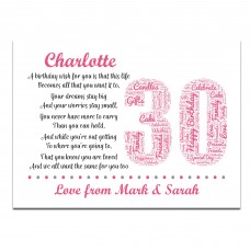 Personalised 30th Birthday Gifts for Her Women Wife Mum A3 Print