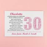 Personalised 30th Birthday Gifts for Her Women Wife Mum A3 Print