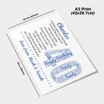Personalised 40th Birthday Gifts for Him Husband Dad A3 Print
