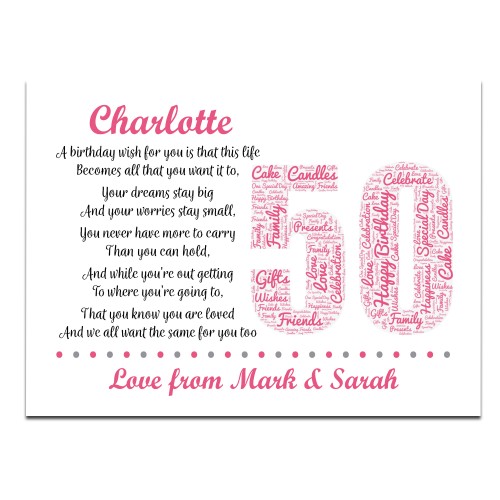 Personalised 50th Birthday Gifts for Her Women Wife Mum Nan