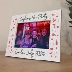 Hen Party Personalised Gifts, 7x5 White Wooden Frame, Hen Do Gif