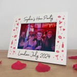 Hen Party Personalised Gifts, 7x5 White Wooden Frame, Hen Do Gif