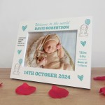 Personalised Newborn Baby Boy 7x5 White Wooden Photo Frame