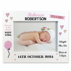 Personalised Baby Girl Newborn Gift 7x5 White Wooden Photo Frame