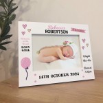 Personalised Baby Girl Newborn Gift 7x5 White Wooden Photo Frame