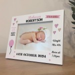 Personalised Baby Girl Newborn Gift 7x5 White Wooden Photo Frame