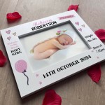 Personalised Baby Girl Newborn Gift 7x5 White Wooden Photo Frame