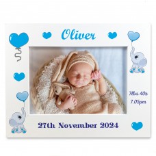 Personalised Baby Birth Details Newborn 7x5 White Wood Frame