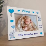 Personalised Baby Birth Details Newborn 7x5 White Wood Frame