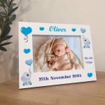 Personalised Baby Birth Details Newborn 7x5 White Wood Frame