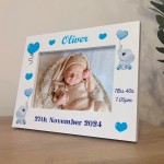 Personalised Baby Birth Details Newborn 7x5 White Wood Frame