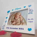 Personalised Baby Birth Details Newborn 7x5 White Wood Frame