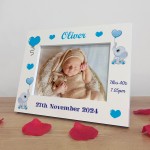 Personalised Baby Birth Details Newborn 7x5 White Wood Frame