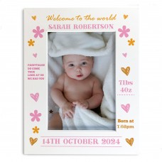 Personalised Baby Girl Photo Frame With Birth Details Welcome