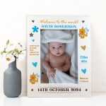 Personalised Baby Boy Photo Frame With Birth Details Welcome