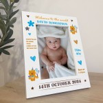 Personalised Baby Boy Photo Frame With Birth Details Welcome