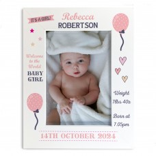 Welcome To The World Baby Girl Personalised Baby Photo Frame