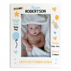 Personalised Baby Boy Portrait Photo Frame With Birth Details